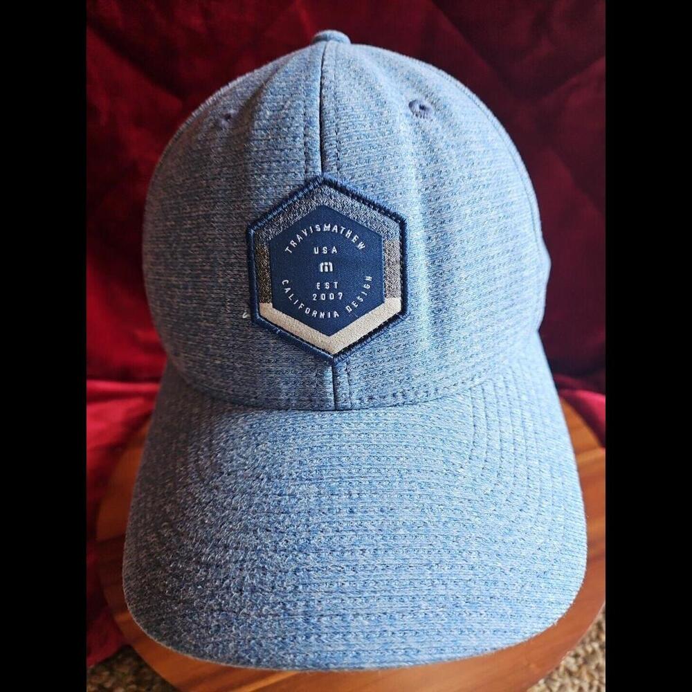 Travis Mathew Golf Hat Adult L-XL FlexFit Blue USA Cali Design Patch Est 2007